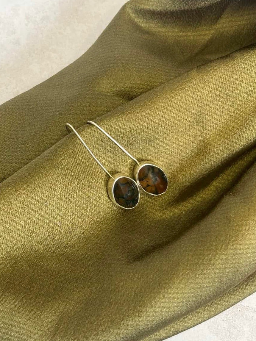 Moss Agate and Carnelian Drop Earrings