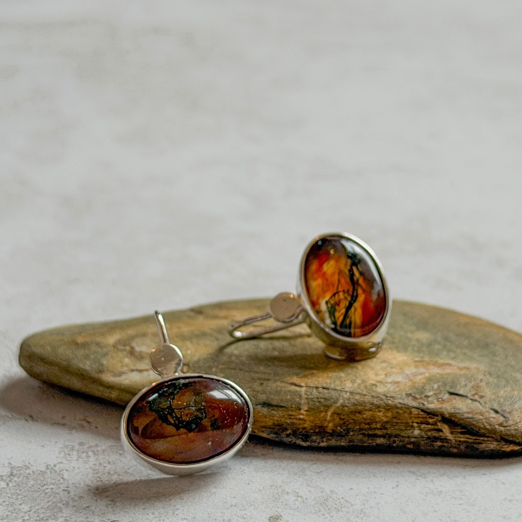 Moss Agate and Carnelian Drop Earrings