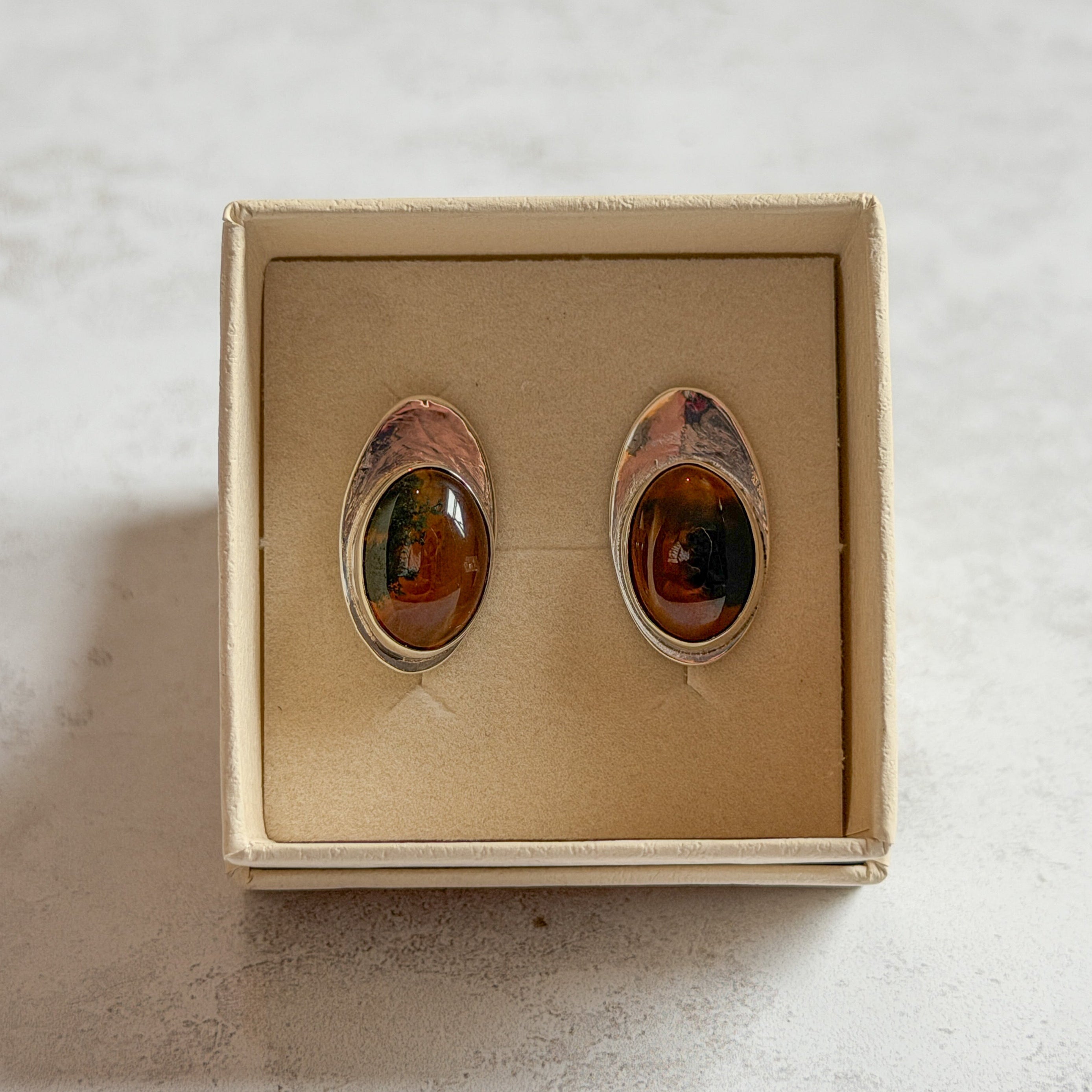 Moss Agate and Carnelian Studs