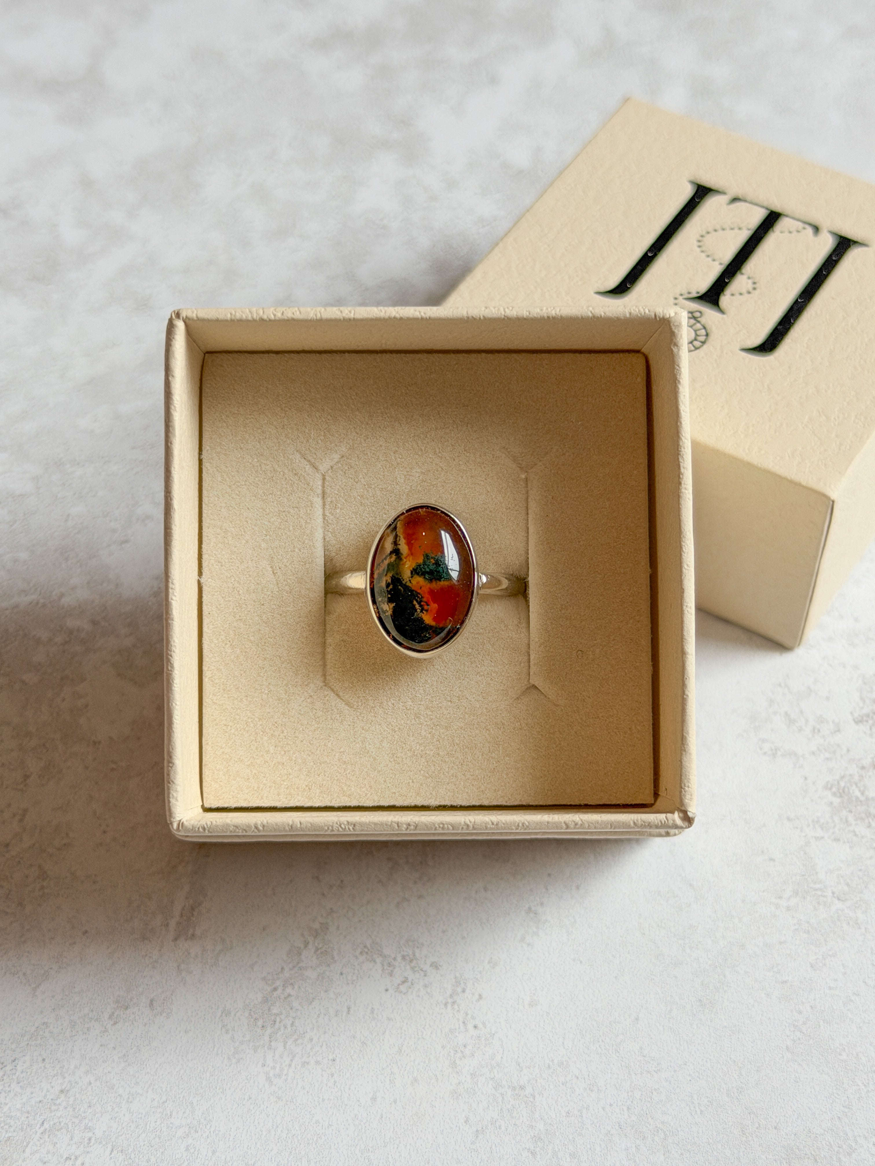 Moss Agate & Carnelian Ring