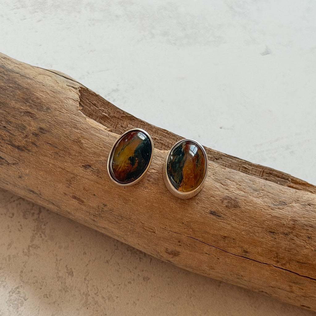 Moss Agate and Carnelian Studs.