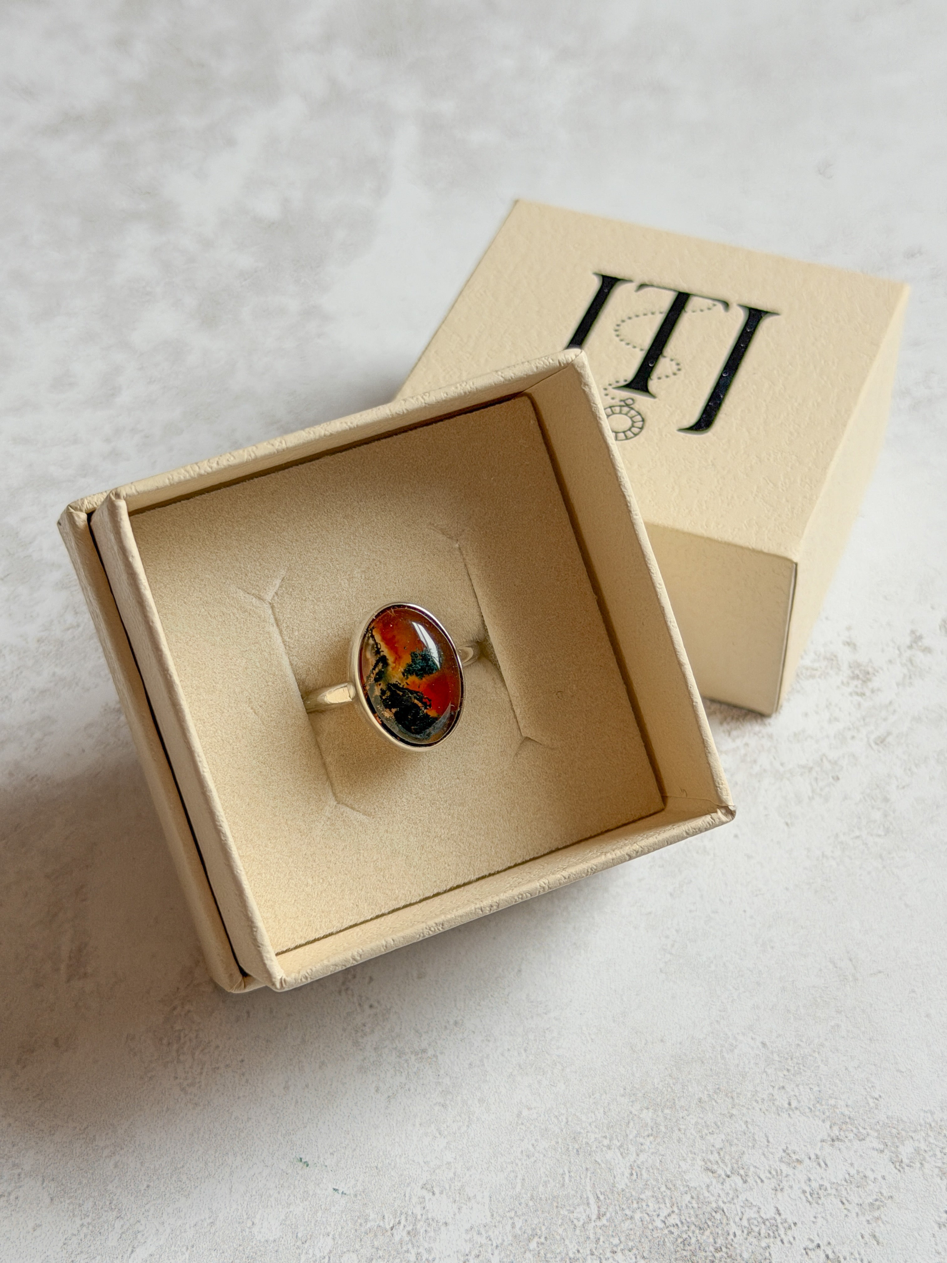 Moss Agate & Carnelian Ring