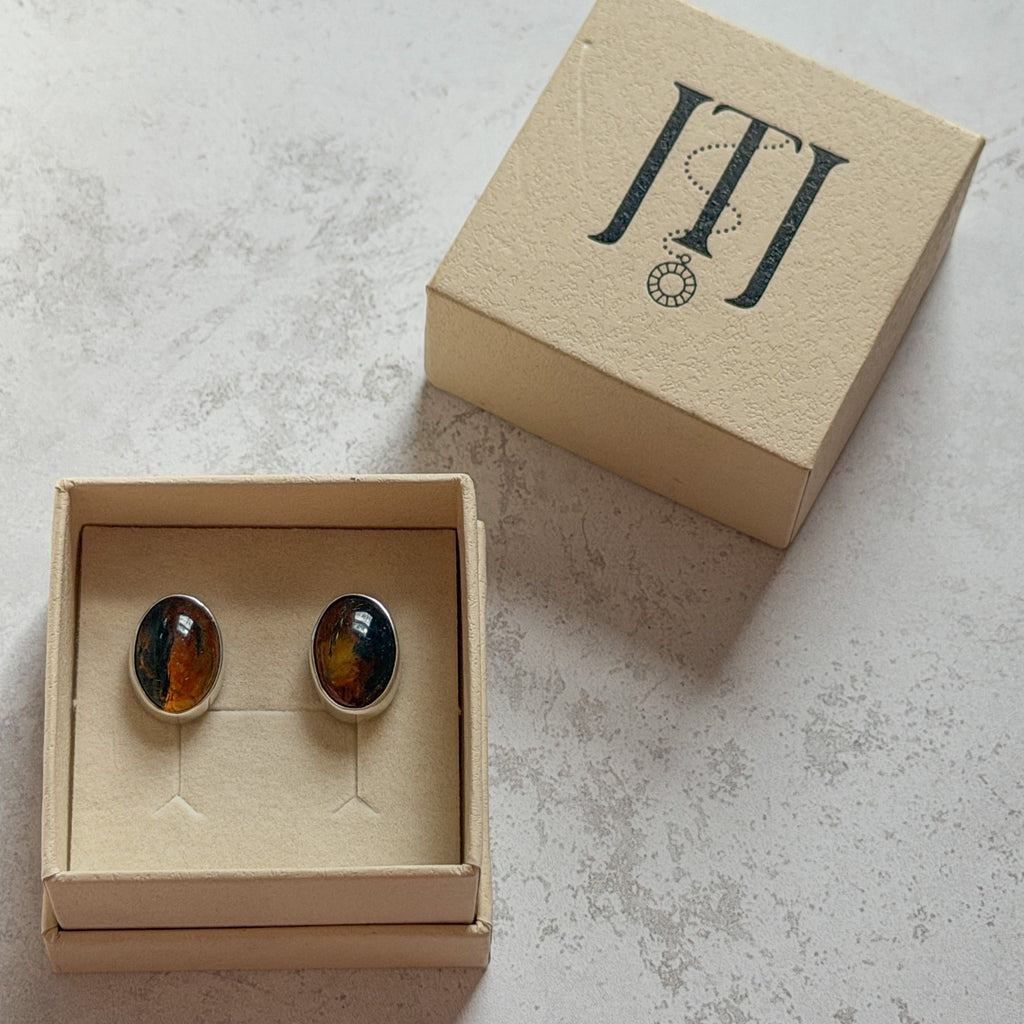 Moss Agate and Carnelian Studs.